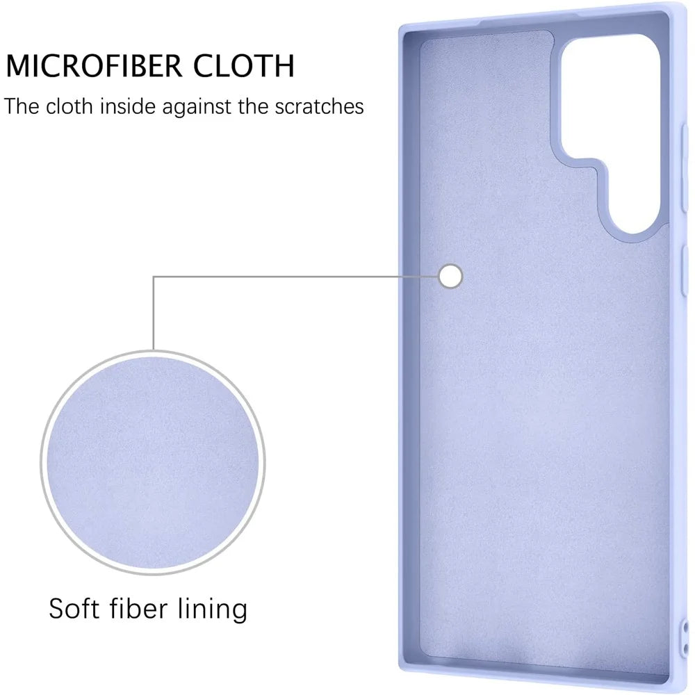 For Samsung Galaxy S22 Ultra 5G Finger Ring Kickstand Design Anti-scratch Solid Color Liquid Silicone Cell Phone Case Cover - Purple - 6
