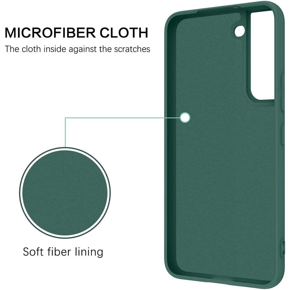 For Samsung Galaxy S22 5G Scratch-resistant Solid Color Finger Ring Kickstand Design Liquid Silicone Protective Phone Case Cover - Blackish Green - 3