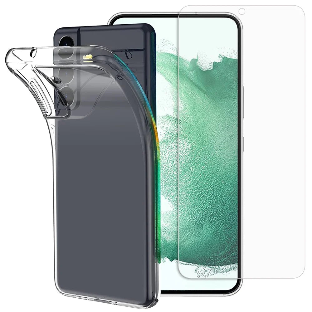 For Samsung Galaxy S22 5G Soft TPU Clear Flexible Cover with Full Glue 0.1mm Tempered Glass Screen Protector (Support Fingerprint Unlocking) - 1