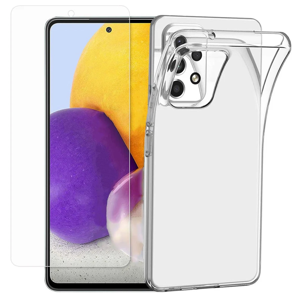 For Samsung Galaxy A53 5G Soft TPU Clear Flexible Cover with Tempered Glass Screen Protector - 1
