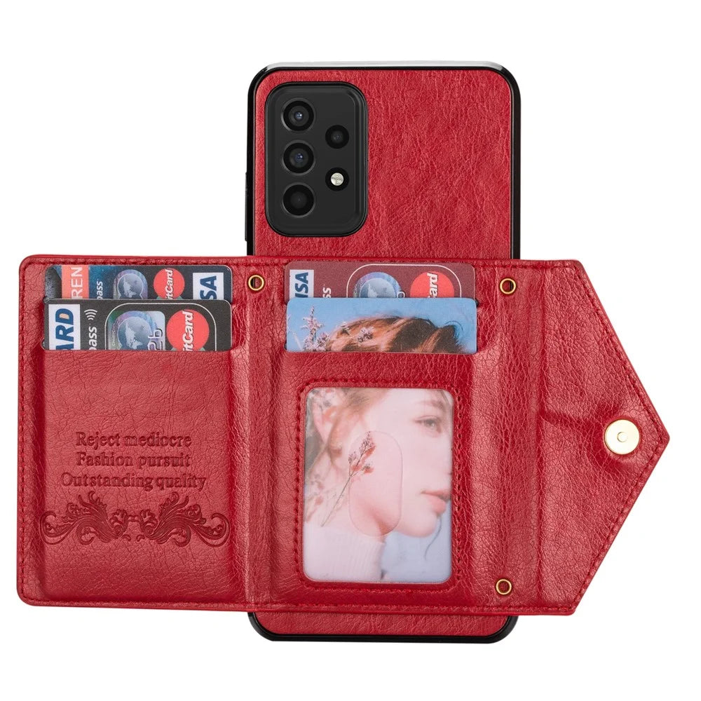 N.BEKUS for Samsung Galaxy A72 4G/5G Zippered Pocket Wallet Kickstand Design PU Leather + TPU Phone Case - Red - 5