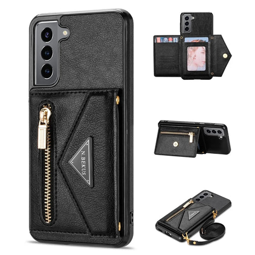 N.BEKUS for Samsung Galaxy S21 4G/5G Kickstand Design Wallet Dual-layer Protection PU Leather + TPU Cell Phone Case - Black - 1