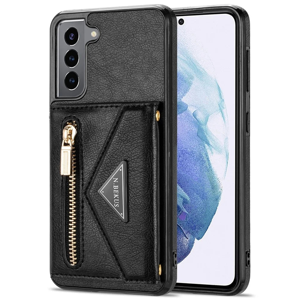 N.BEKUS for Samsung Galaxy S21 4G/5G Kickstand Design Wallet Dual-layer Protection PU Leather + TPU Cell Phone Case - Black - 2