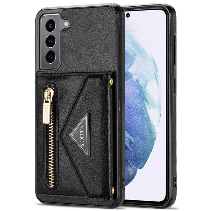 N.BEKUS for Samsung Galaxy S21 4G/5G Kickstand Design Wallet Dual-layer Protection PU Leather + TPU Cell Phone Case - Black - 2