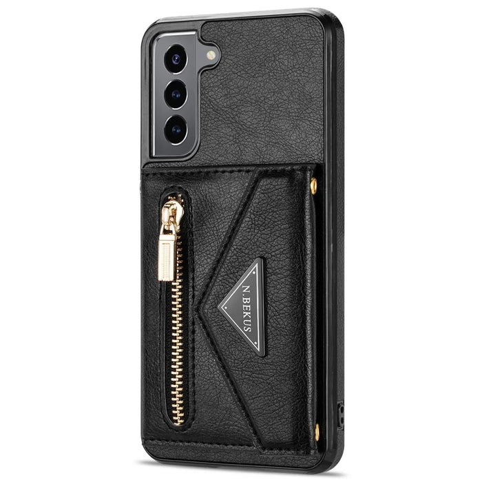 N.BEKUS for Samsung Galaxy S21 4G/5G Kickstand Design Wallet Dual-layer Protection PU Leather + TPU Cell Phone Case - Black - 3