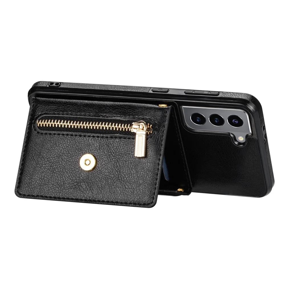 N.BEKUS for Samsung Galaxy S21 4G/5G Kickstand Design Wallet Dual-layer Protection PU Leather + TPU Cell Phone Case - Black - 4
