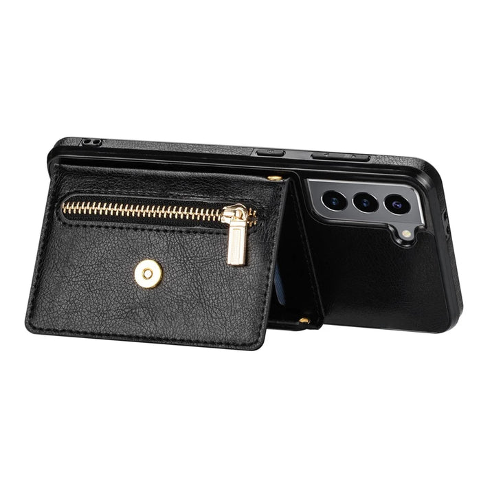 N.BEKUS for Samsung Galaxy S21 4G/5G Kickstand Design Wallet Dual-layer Protection PU Leather + TPU Cell Phone Case - Black - 4