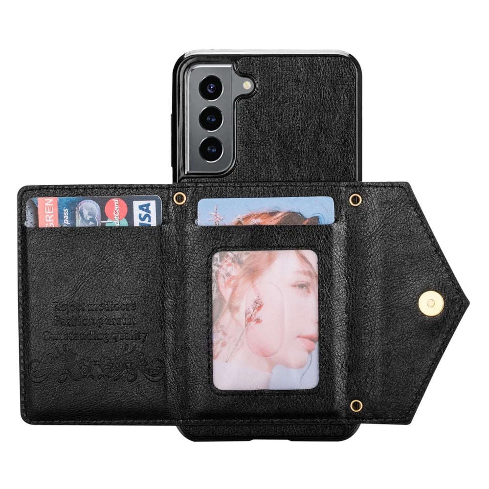N.BEKUS for Samsung Galaxy S21 4G/5G Kickstand Design Wallet Dual-layer Protection PU Leather + TPU Cell Phone Case - Black - 5
