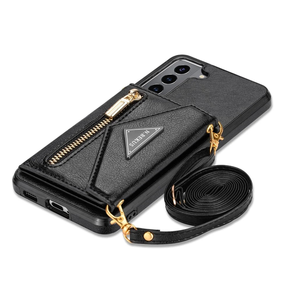 N.BEKUS for Samsung Galaxy S21 4G/5G Kickstand Design Wallet Dual-layer Protection PU Leather + TPU Cell Phone Case - Black - 6
