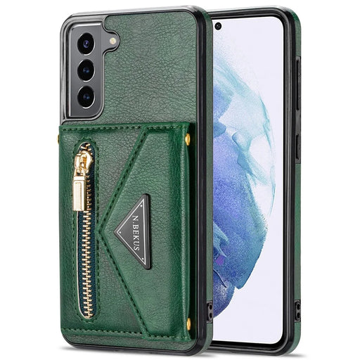 N.BEKUS for Samsung Galaxy S21+ 5G Well-protected Anti-scratch PU Leather + TPU Kickstand Design Wallet Phone Cover Case - Blackish Green - 2