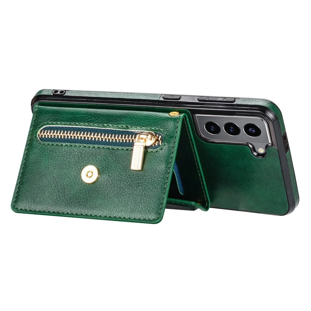 N.BEKUS for Samsung Galaxy S21+ 5G Well-protected Anti-scratch PU Leather + TPU Kickstand Design Wallet Phone Cover Case - Blackish Green - 4