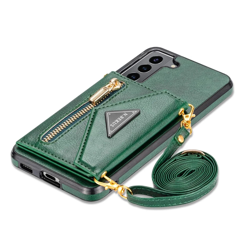 N.BEKUS for Samsung Galaxy S21+ 5G Well-protected Anti-scratch PU Leather + TPU Kickstand Design Wallet Phone Cover Case - Blackish Green - 6