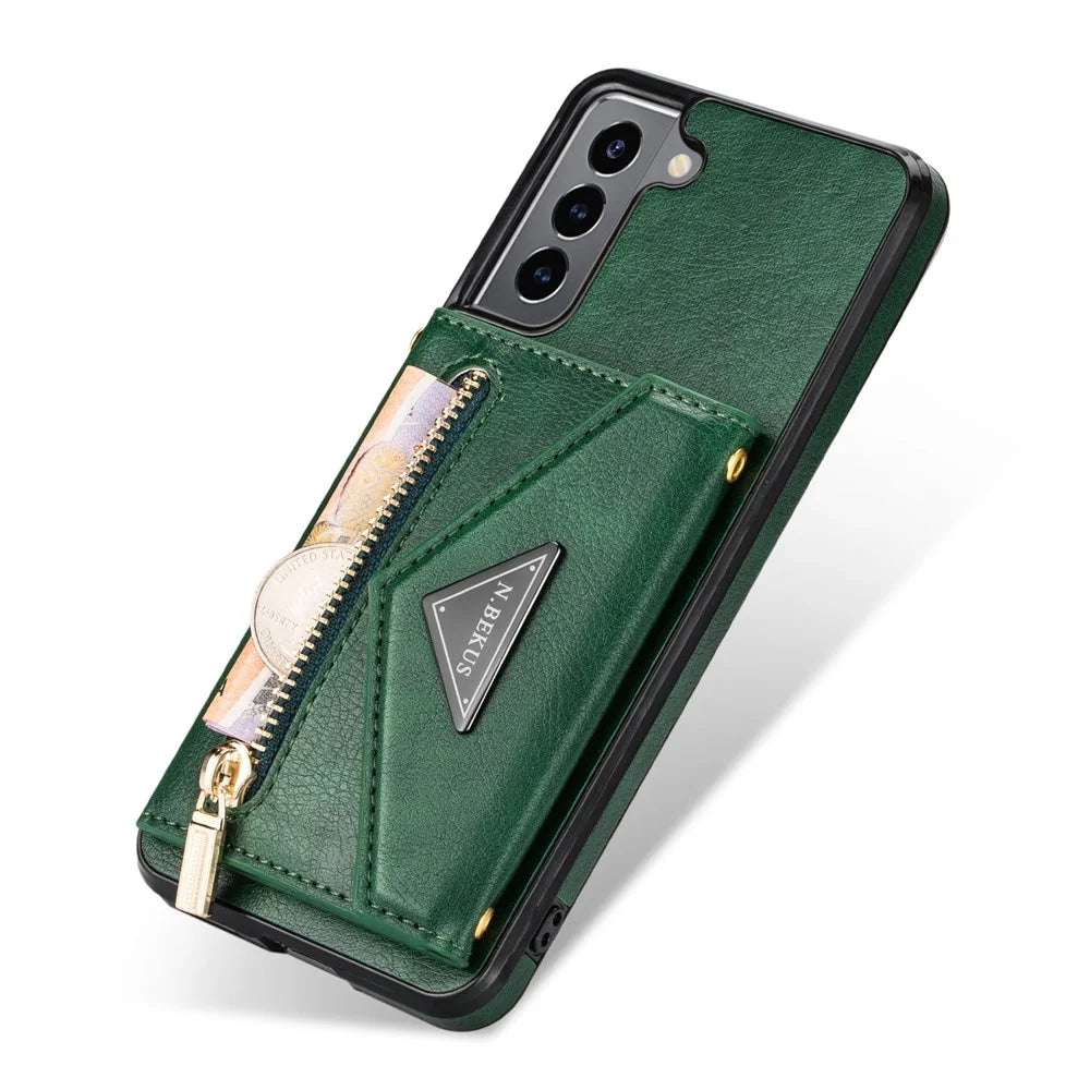 N.BEKUS for Samsung Galaxy S21+ 5G Well-protected Anti-scratch PU Leather + TPU Kickstand Design Wallet Phone Cover Case - Blackish Green - 7