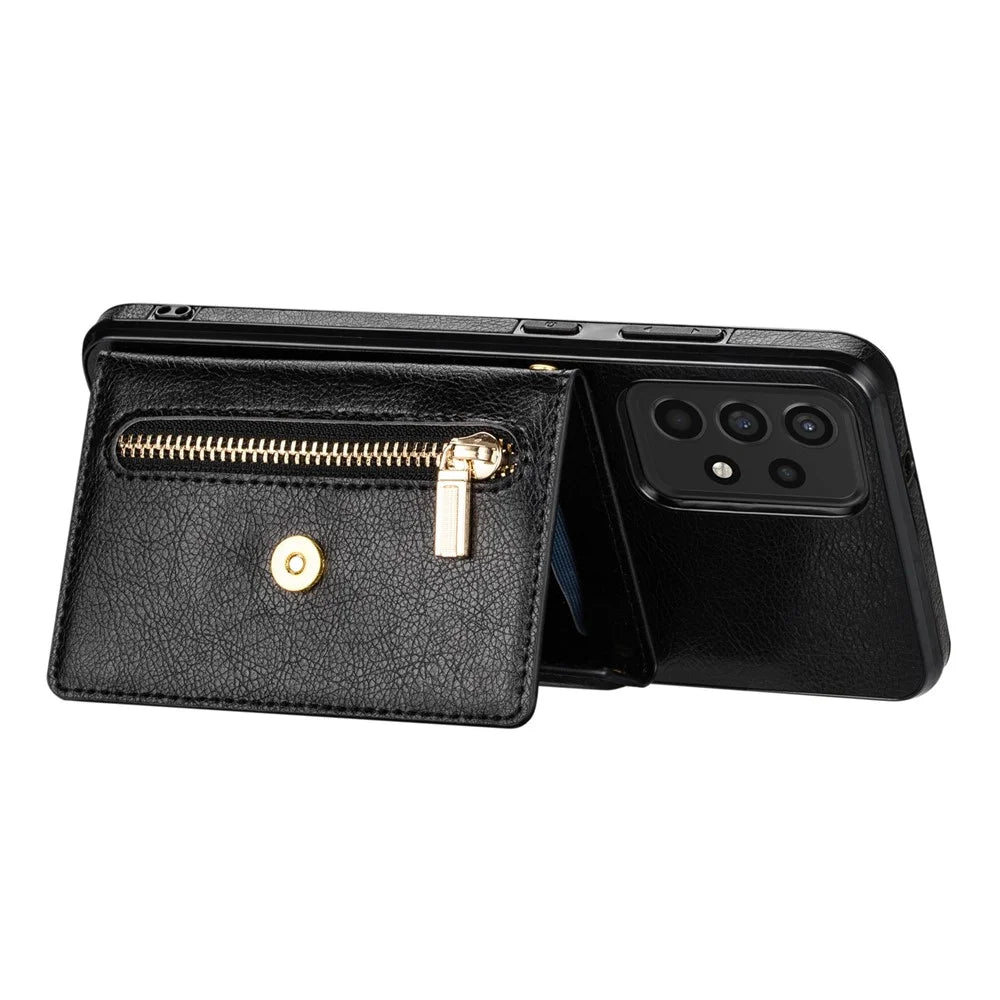 N.BEKUS Phone Case for Samsung Galaxy A52 4G/5G / A52s 5G, PU Leather + TPU Card Slots Holder Kickstand Cover with Strap - Black - 4