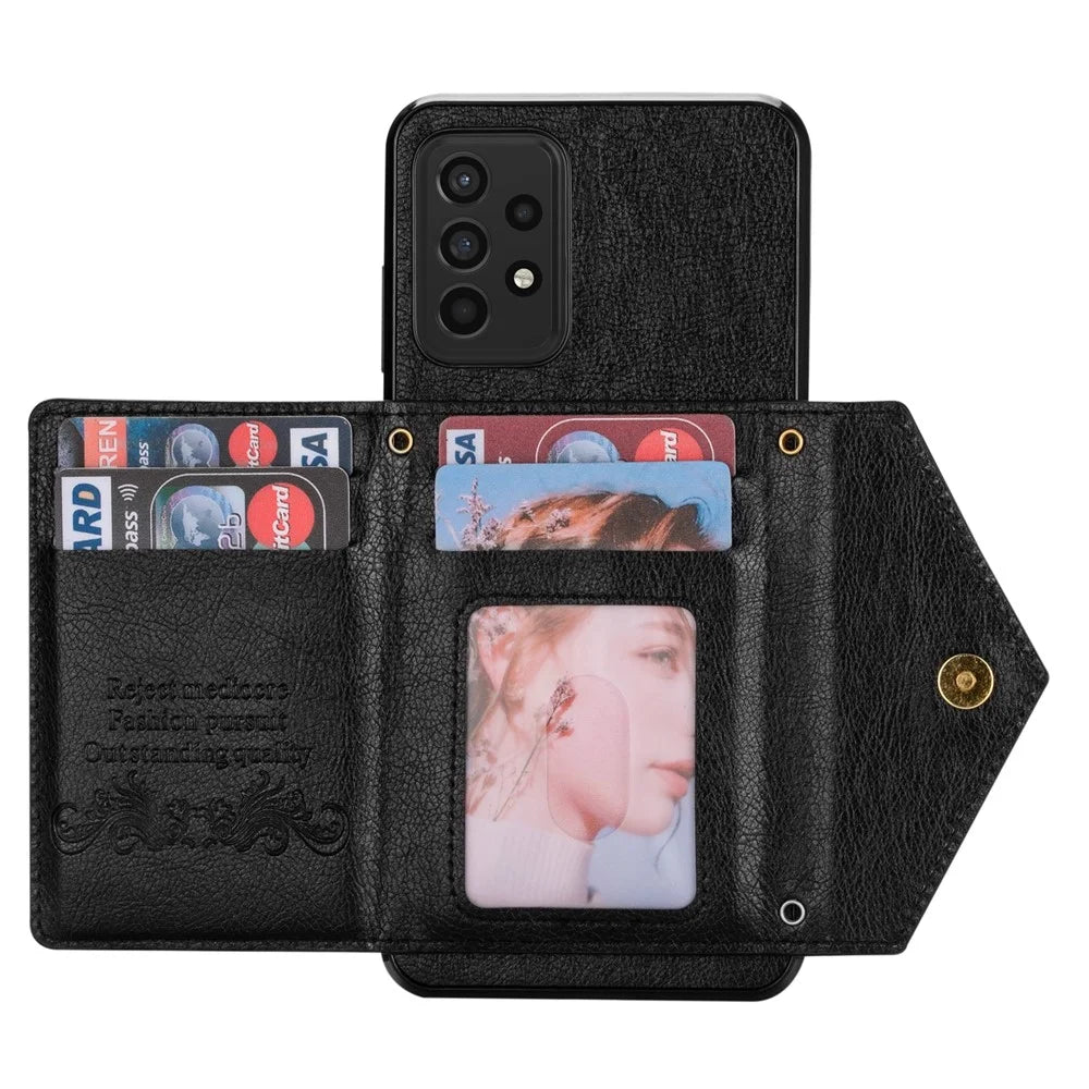 N.BEKUS Phone Case for Samsung Galaxy A52 4G/5G / A52s 5G, PU Leather + TPU Card Slots Holder Kickstand Cover with Strap - Black - 5