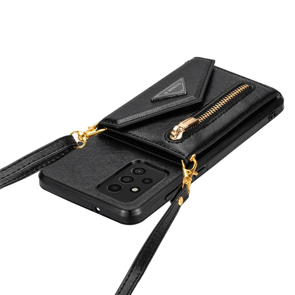 N.BEKUS Phone Case for Samsung Galaxy A52 4G/5G / A52s 5G, PU Leather + TPU Card Slots Holder Kickstand Cover with Strap - Black - 7