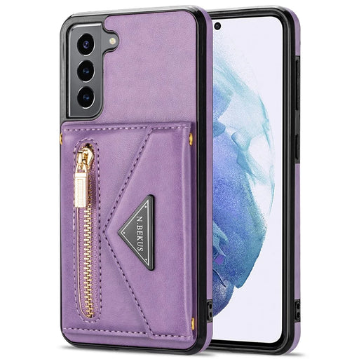 N.BEKUS PU Leather Coated TPU Case for Samsung Galaxy S22 5G, Card Slots Holder Kickstand Feature Protective Back Cover with Strap - Purple - 2