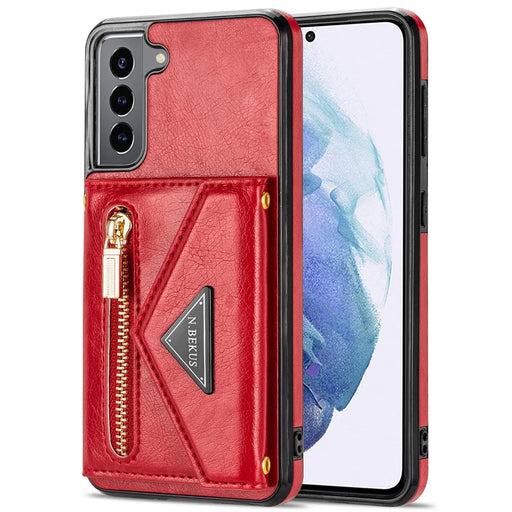 N.BEKUS for Samsung Galaxy S22+ 5G Case, PU Leather Coated TPU Kickstand Cover with Card Slots Holder and Strap - Red - 2