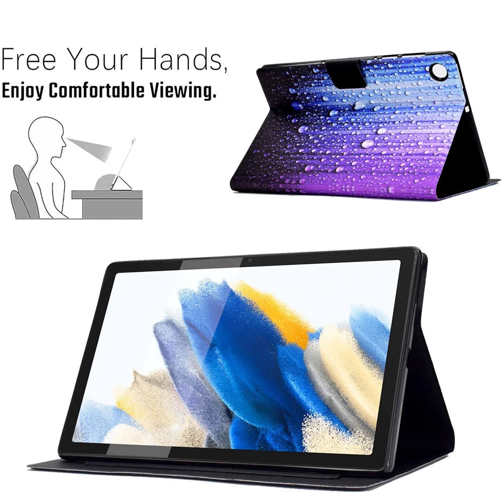 For Samsung Galaxy Tab A8 10.5 (2021) / A8 10.5 (2022) X200 / X205, Pattern Printing Tablet Leather Case Card Holder Cover with Stand - Water-drop - 6