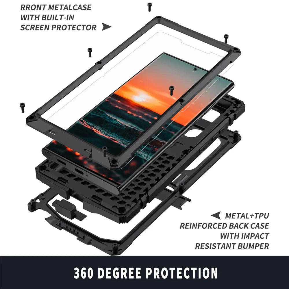 For Samsung Galaxy S22 Ultra 5G Precise Cutouts Shockproof Dustproof Drop-proof Kickstand Phone Case TPU + Metal Hybrid Cover - Black - 7