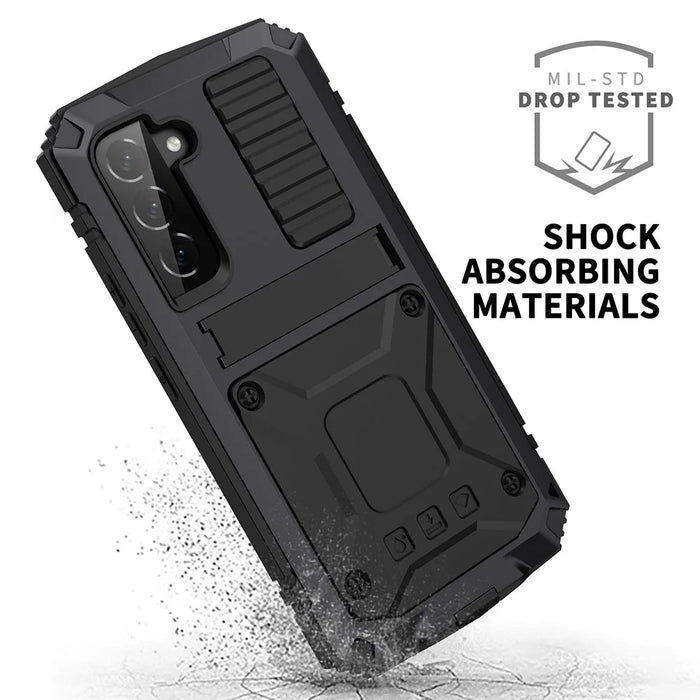 For Samsung Galaxy S22 5G Kickstand TPU + Metal Phone Case Shockproof Dustproof Fall-proof Protective Cover - Black - 2