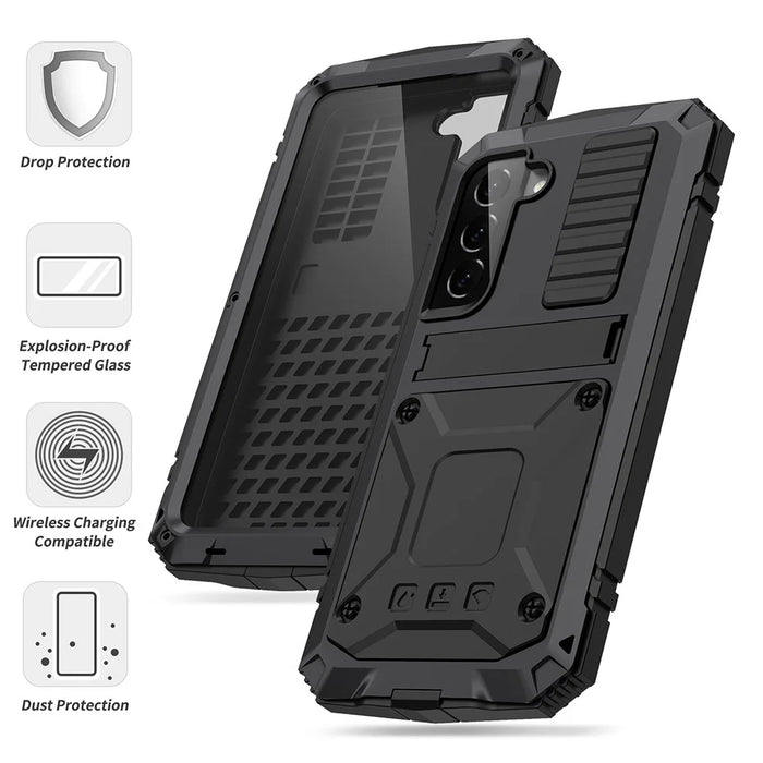 For Samsung Galaxy S22 5G Kickstand TPU + Metal Phone Case Shockproof Dustproof Fall-proof Protective Cover - Black - 4