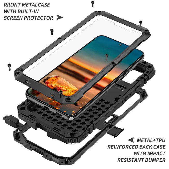 For Samsung Galaxy S22 5G Kickstand TPU + Metal Phone Case Shockproof Dustproof Fall-proof Protective Cover - Black - 5