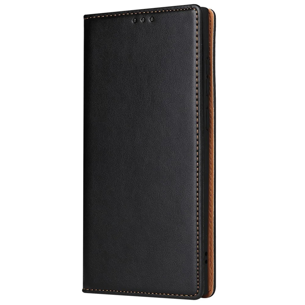 FIERRE SHANN For Samsung Galaxy S22 Ultra 5G PU Leather Wallet Stand Folio Flip Phone Case Magnetic Auto Closing Cover - Black - 2