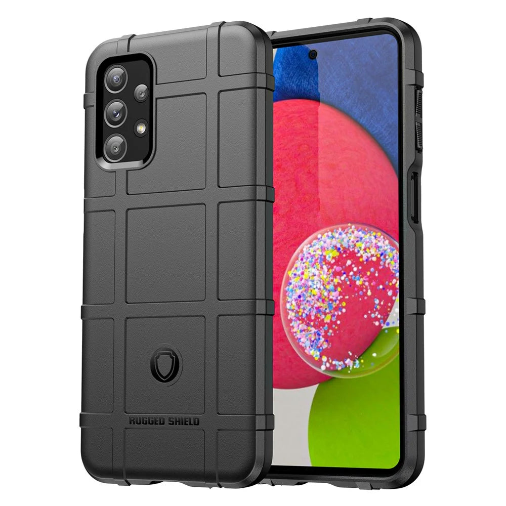 For Samsung Galaxy A23 4G/F23 5G/M23 5G Rugged Square Grid Design Phone Case Thickened TPU Soft Back Protective Cover - Black - 1