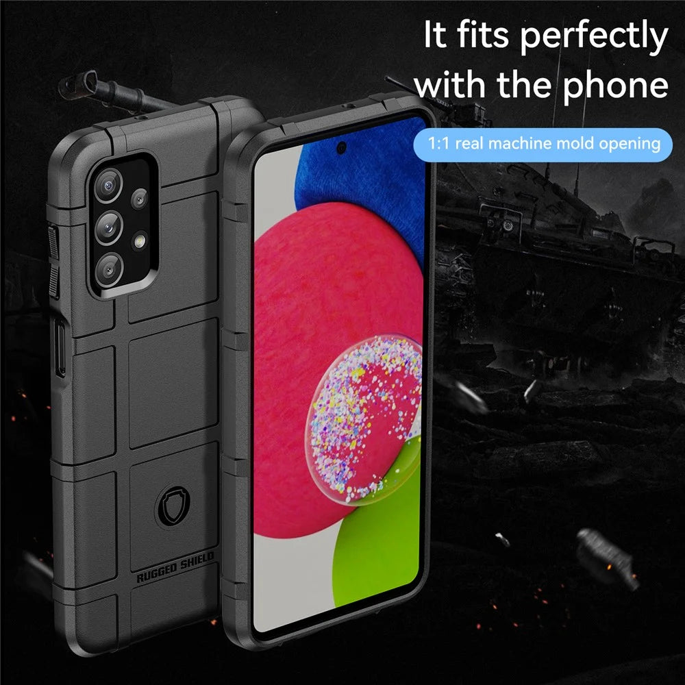 For Samsung Galaxy A23 4G/F23 5G/M23 5G Rugged Square Grid Design Phone Case Thickened TPU Soft Back Protective Cover - Black - 2