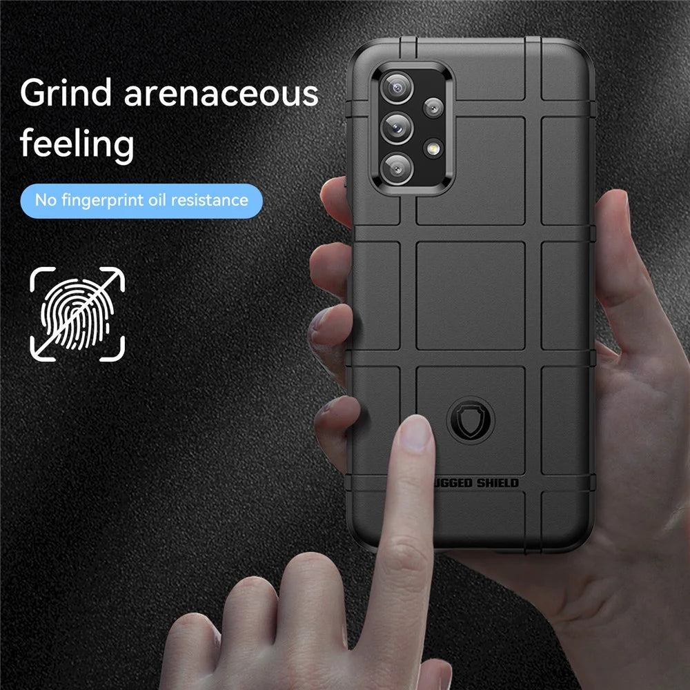 For Samsung Galaxy A23 4G/F23 5G/M23 5G Rugged Square Grid Design Phone Case Thickened TPU Soft Back Protective Cover - Black - 3