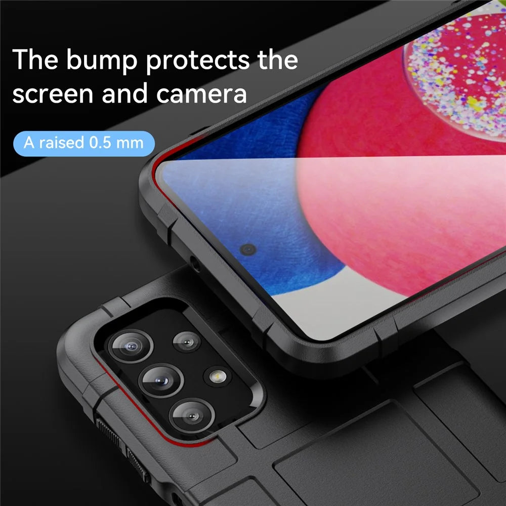 For Samsung Galaxy A23 4G/F23 5G/M23 5G Rugged Square Grid Design Phone Case Thickened TPU Soft Back Protective Cover - Black - 4
