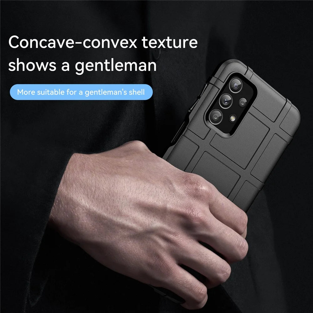 For Samsung Galaxy A23 4G/F23 5G/M23 5G Rugged Square Grid Design Phone Case Thickened TPU Soft Back Protective Cover - Black - 5