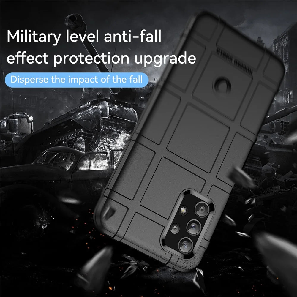 For Samsung Galaxy A23 4G/F23 5G/M23 5G Rugged Square Grid Design Phone Case Thickened TPU Soft Back Protective Cover - Black - 7
