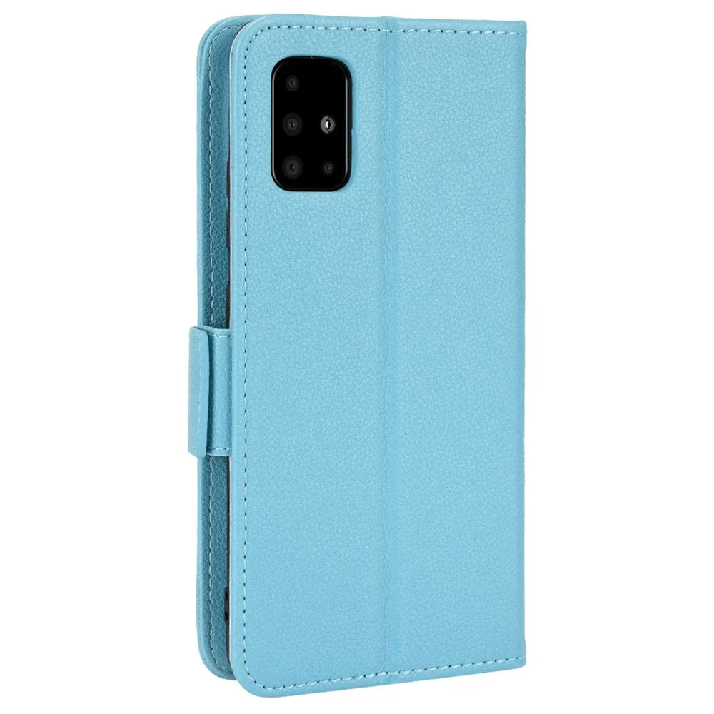 For Samsung Galaxy A51 5G SM-A516 PU Leather Flip Phone Case Litchi Texture Wallet Stand Shockproof Protective Cover - Baby Blue - 3