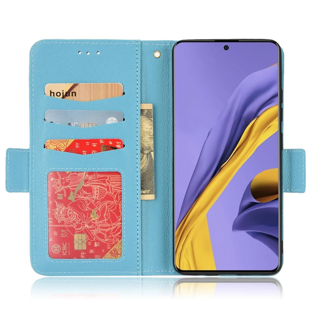 For Samsung Galaxy A51 5G SM-A516 PU Leather Flip Phone Case Litchi Texture Wallet Stand Shockproof Protective Cover - Baby Blue - 4