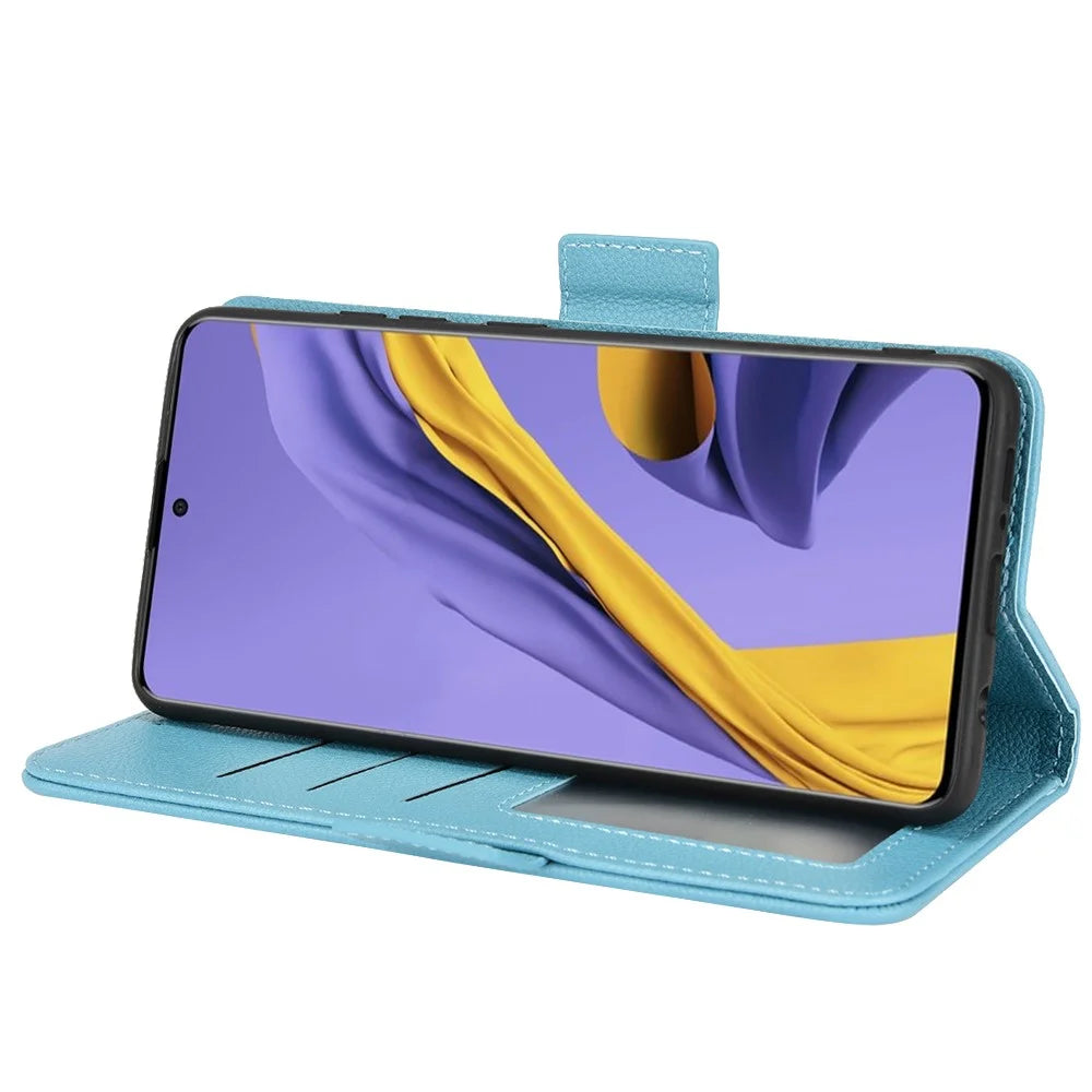 For Samsung Galaxy A51 5G SM-A516 PU Leather Flip Phone Case Litchi Texture Wallet Stand Shockproof Protective Cover - Baby Blue - 5