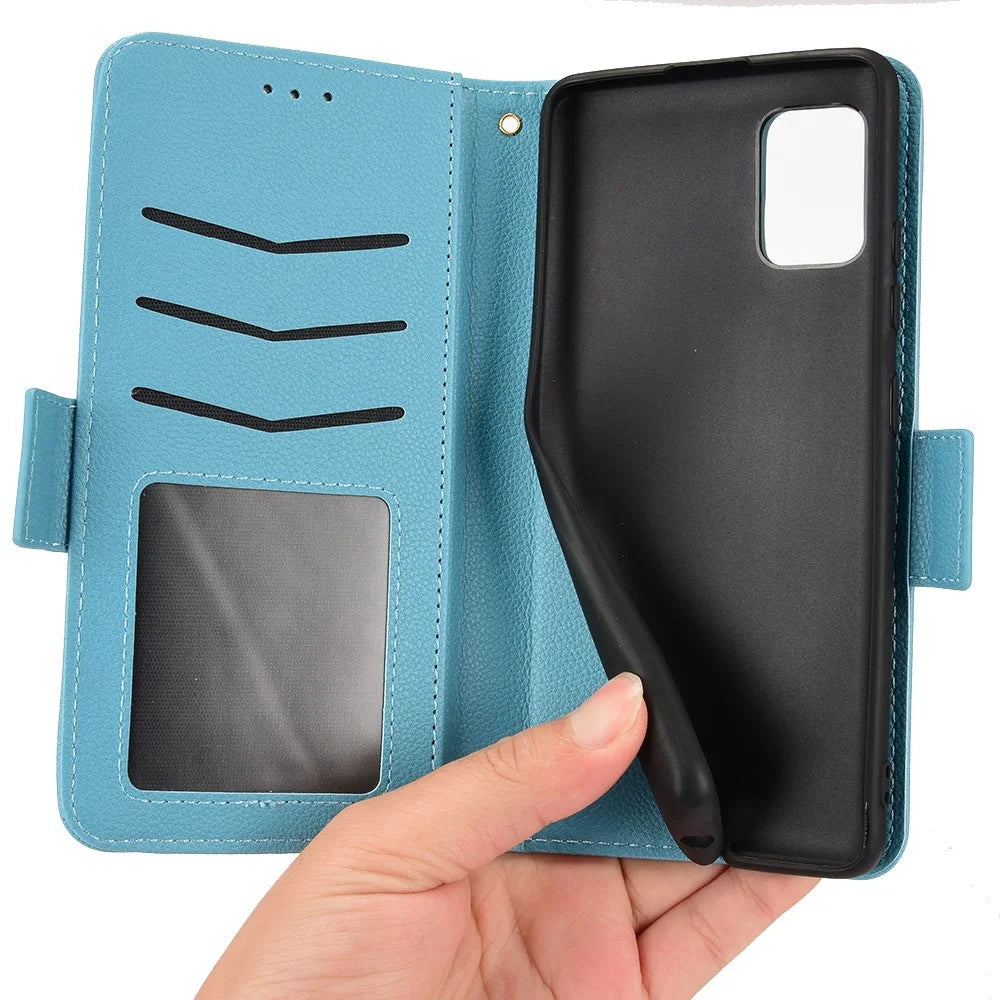 For Samsung Galaxy A51 5G SM-A516 PU Leather Flip Phone Case Litchi Texture Wallet Stand Shockproof Protective Cover - Baby Blue - 6