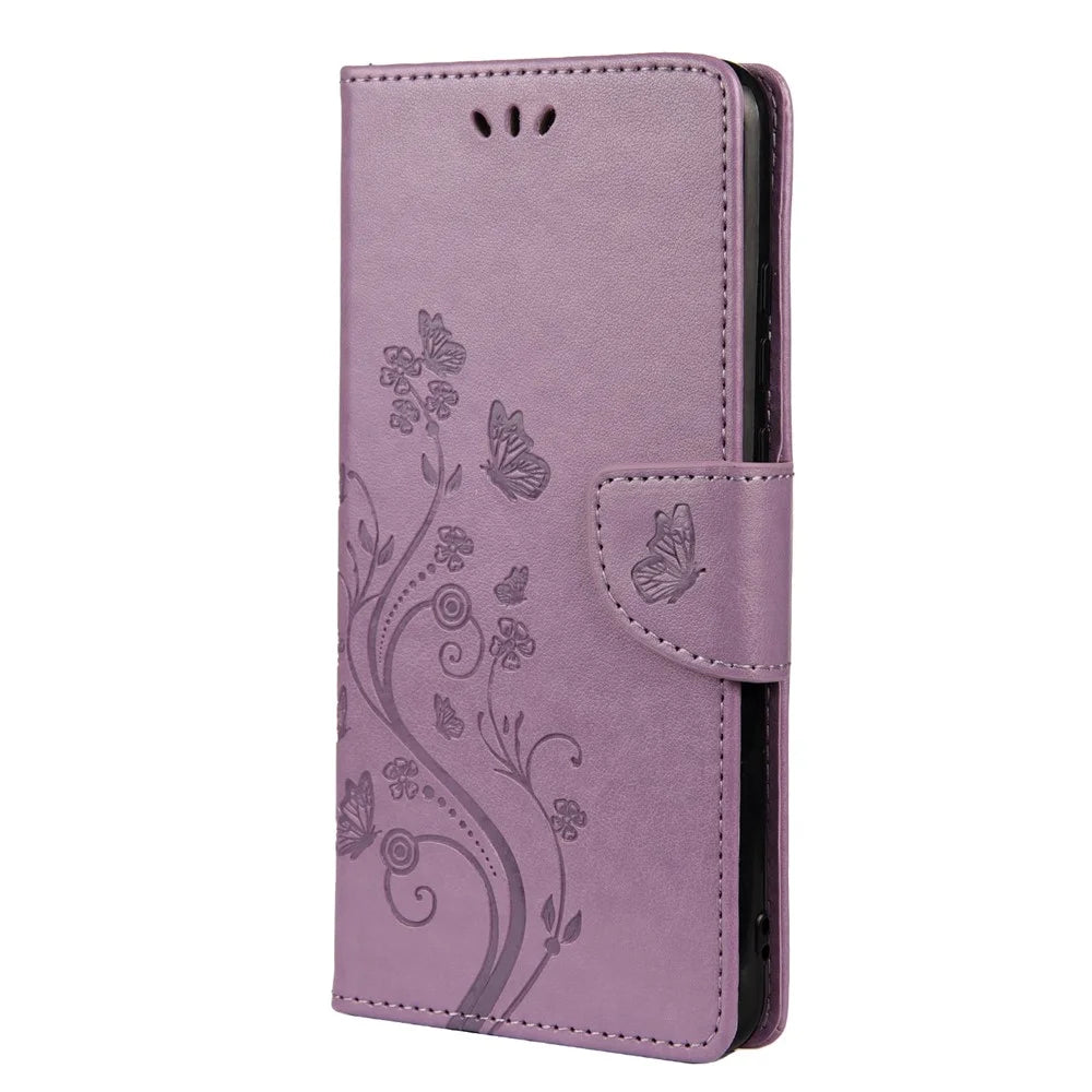 For Samsung Galaxy A23 5G Well-protected Imprint Butterflies Stylish Leather Phone Case Wallet Stand Phone Shell - Light Purple - 2