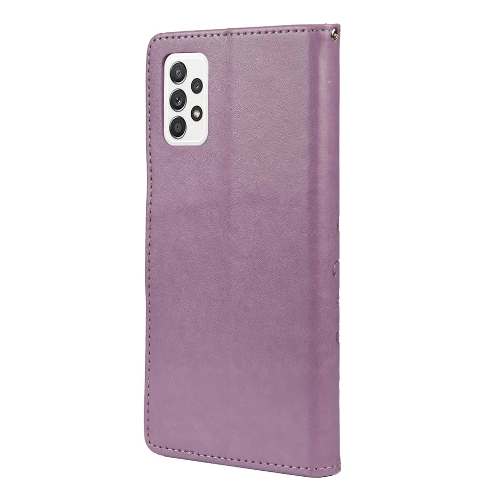 For Samsung Galaxy A23 5G Well-protected Imprint Butterflies Stylish Leather Phone Case Wallet Stand Phone Shell - Light Purple - 3