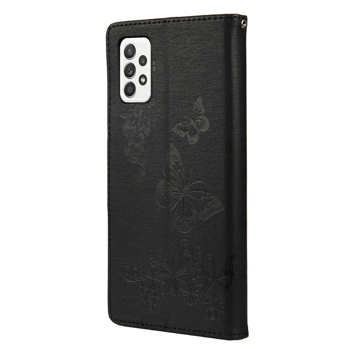 For Samsung Galaxy A23 5G (Global) Big Butterflies Imprinted Leather Stand Case Wallet Cover - Black - 3