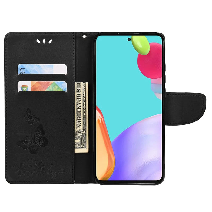 For Samsung Galaxy A23 5G (Global) Big Butterflies Imprinted Leather Stand Case Wallet Cover - Black - 4