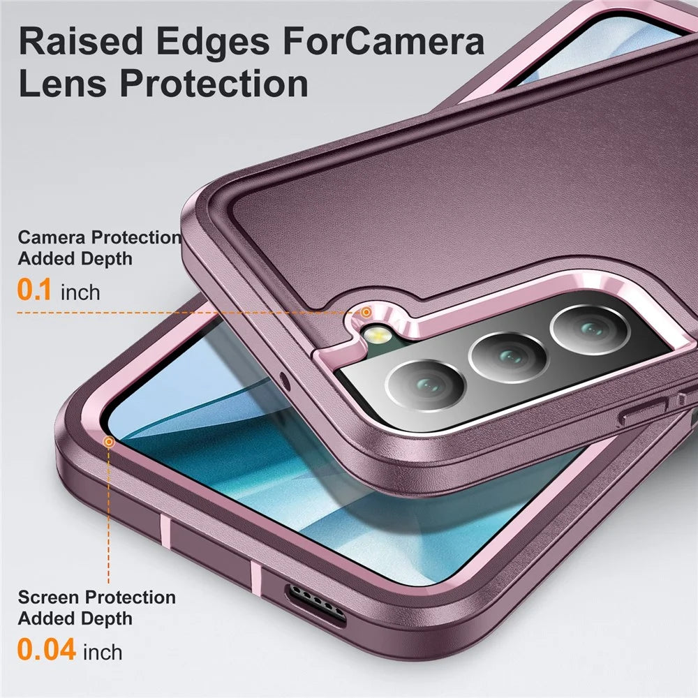 Defender Series Metal Kickstand Phone Case for Samsung Galaxy S22 5G, Drop-resistant PC + TPU Hybrid Cover - Purplish Red/Pink - 6