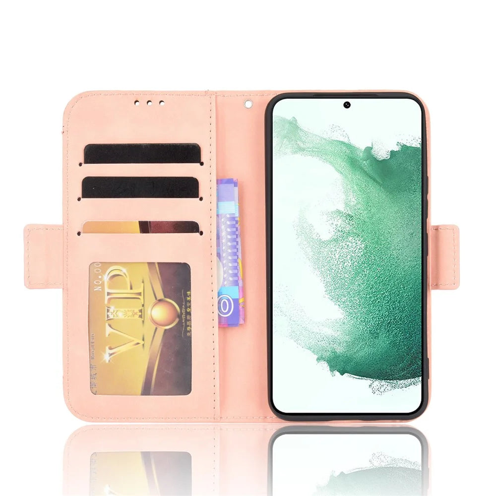 Multiple Card Slots Leather Case for Samsung Galaxy S22+ 5G, Wallet Stand Protective Phone Cover - Pink - 4