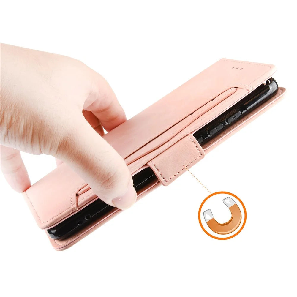 Multiple Card Slots Leather Case for Samsung Galaxy S22+ 5G, Wallet Stand Protective Phone Cover - Pink - 7