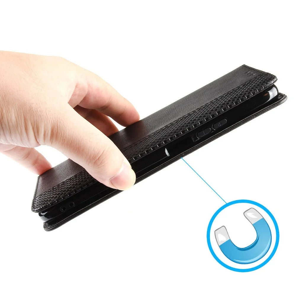 For Samsung Galaxy S22 5G Vintage PU Leather Flip Case Magnetic Auto Closing  Stand Wallet Imprinted Mosaic Stylish Cover - Black - 7