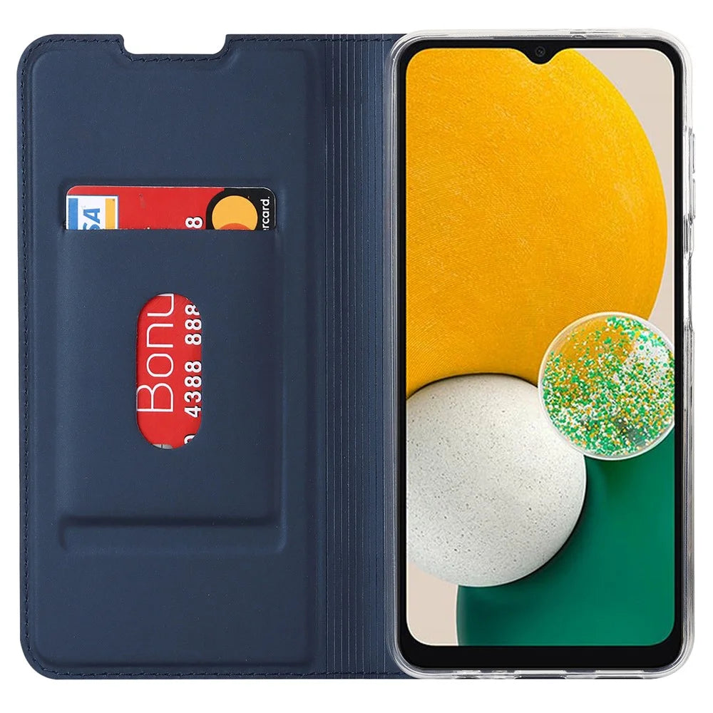 Stand Card Holder Phone Case for Samsung Galaxy A13 5G / A04s 4G (164.7mm), PU Leather + TPU Magnetic Auto-absorbed Cover - Blue - 4