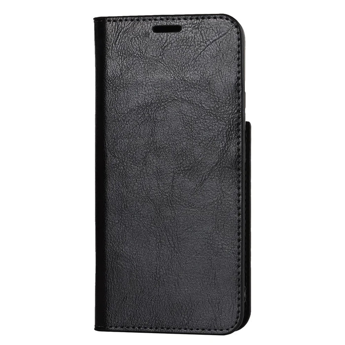 Crazy Horse Texture Genuine Leather Phone Cover for Samsung Galaxy S22+ 5G, Wallet Stand Protective Case - Black - 2