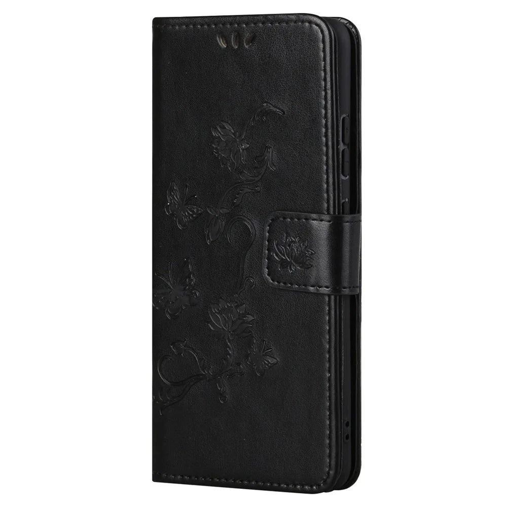 For Samsung Galaxy A23 5G (Global Version) Imprinting Butterfly Flower PU Leather Wallet Phone Case Stand Cover - Black - 2
