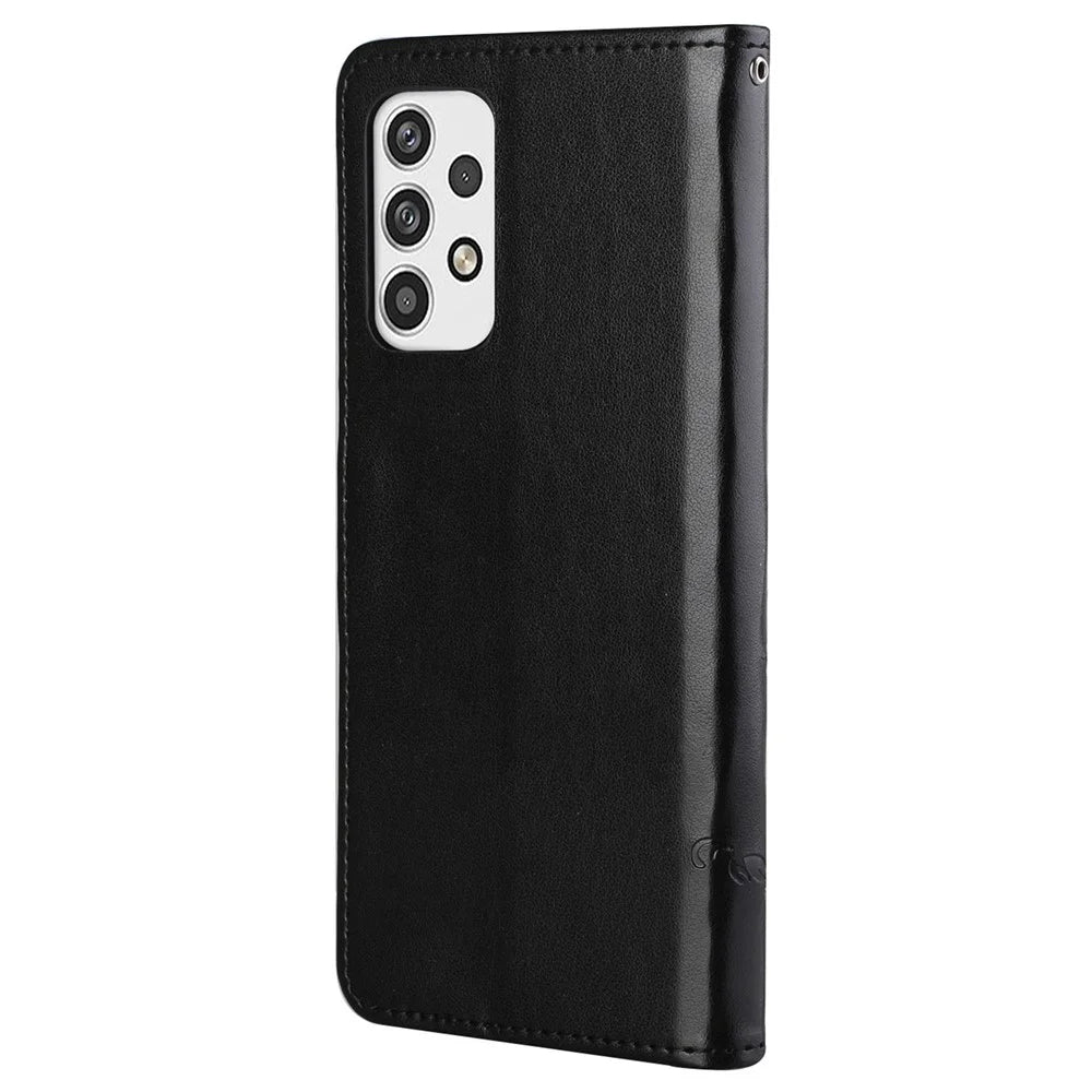 For Samsung Galaxy A23 5G (Global Version) Imprinting Butterfly Flower PU Leather Wallet Phone Case Stand Cover - Black - 3